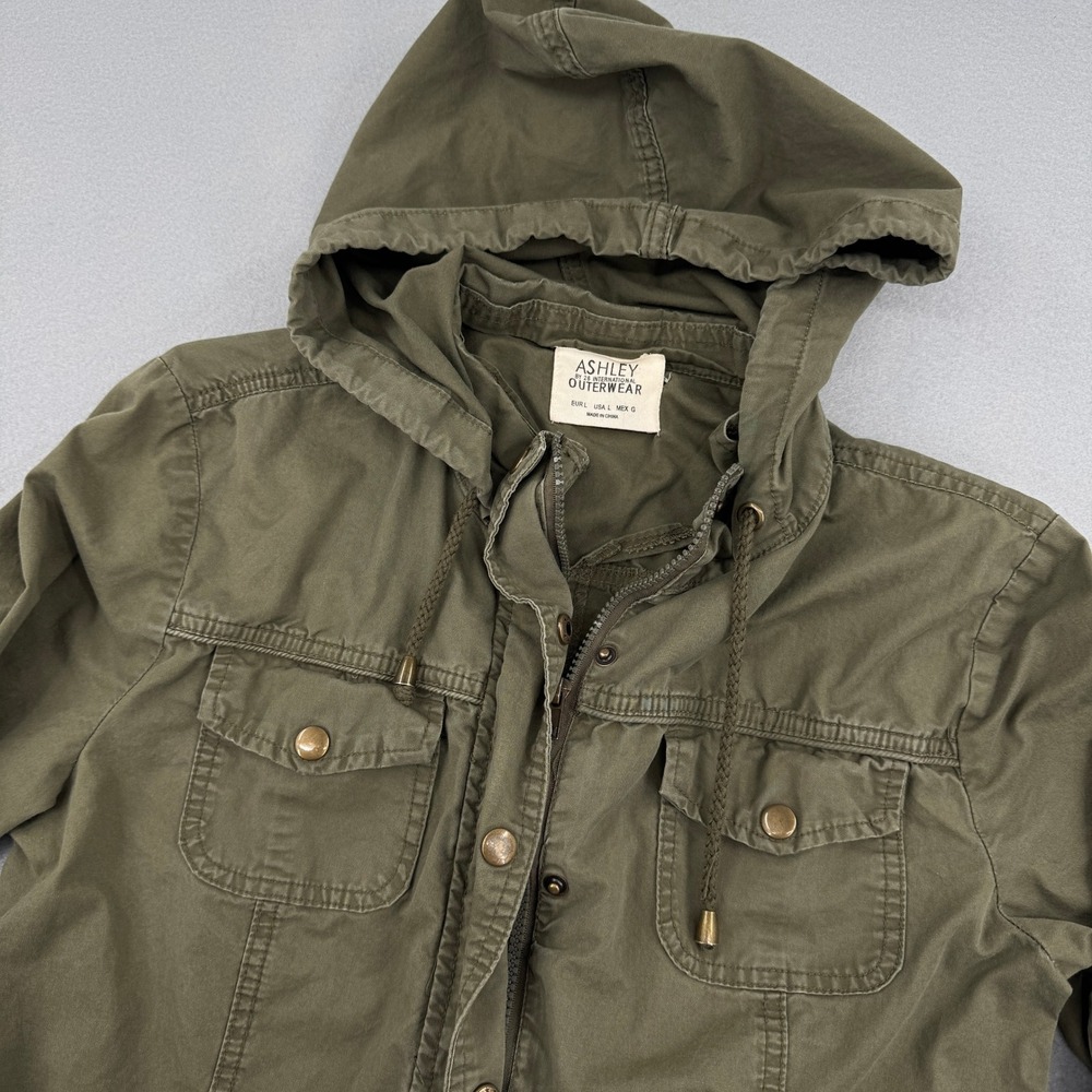 Ashley by 26 International Olive Green Utility Jacket Hooded Military Coat L
